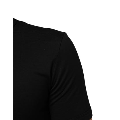 Dolce & Gabbana Black Cotton Plain V-Neck Men Shirt T-shirt