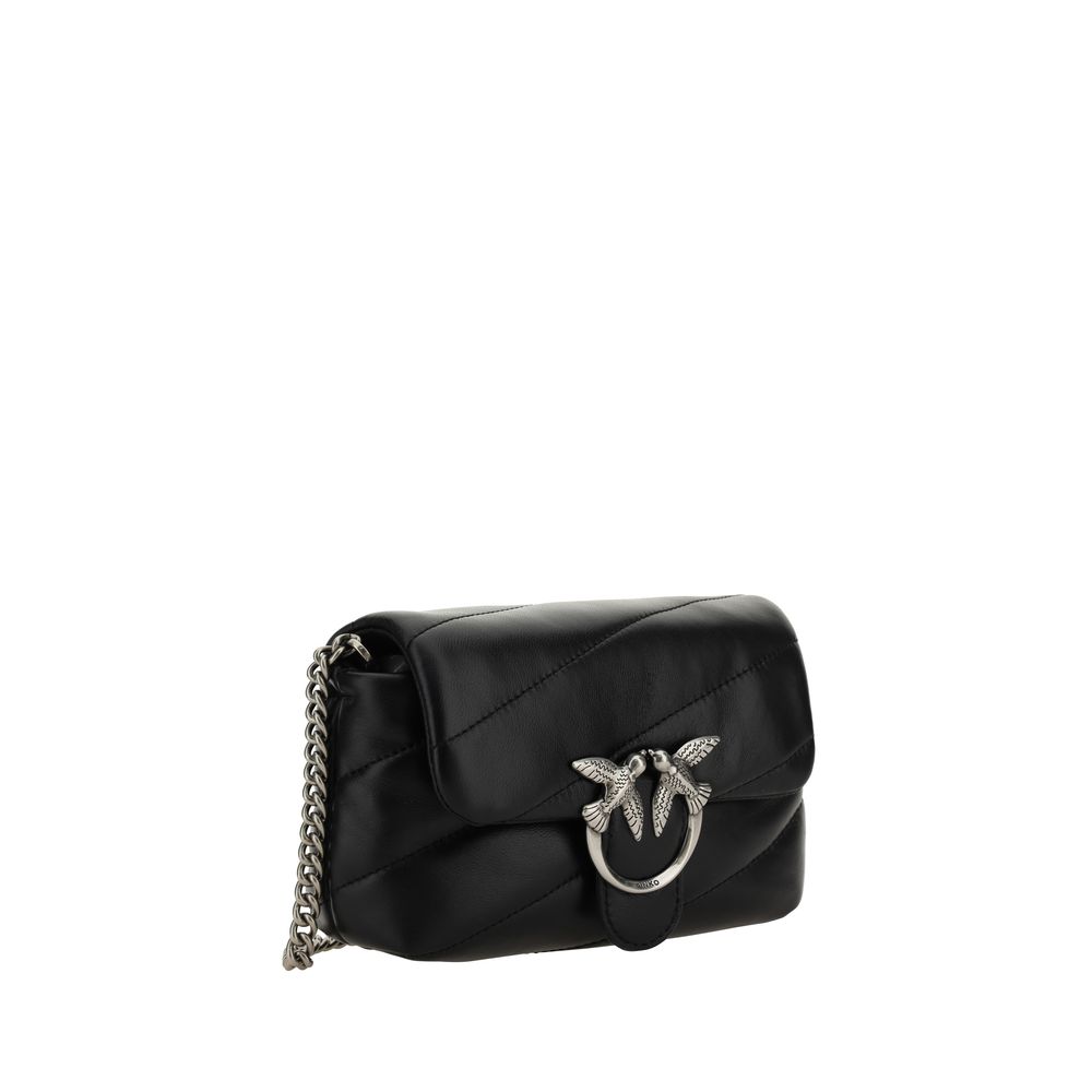 PINKO Black Calf Leather Bos Taurus Shoulder Bag
