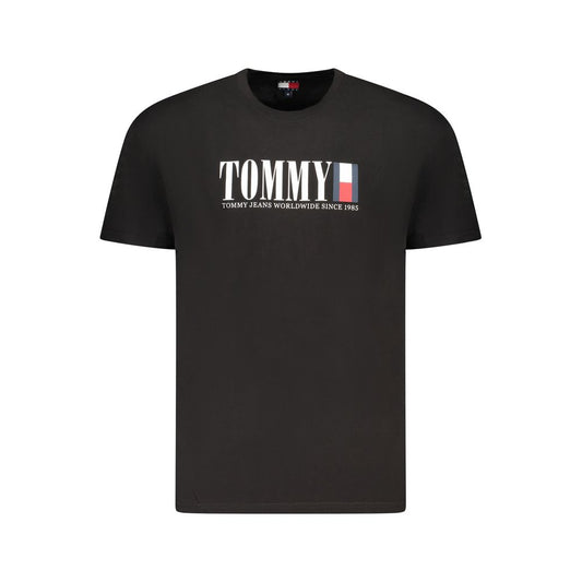 Tommy Hilfiger Black Cotton Men T-Shirt with logo, short-sleeved classic style, perfect for casual elegance and trendsetting fashion.