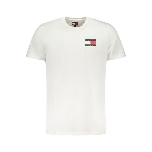 Tommy Hilfiger White Cotton Men T-Shirt with bold logo print showcasing classic style and versatility.