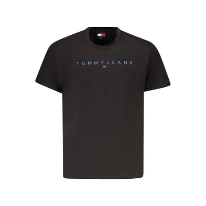 Tommy Hilfiger Black Cotton Men T-Shirt featuring embroidery logo on front, showcasing sleek design and eco-friendly material.
