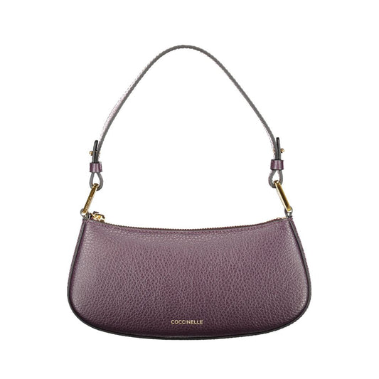 Coccinelle Purple Leather Women Handbag with adjustable strap, featuring chic design and iconic logo.