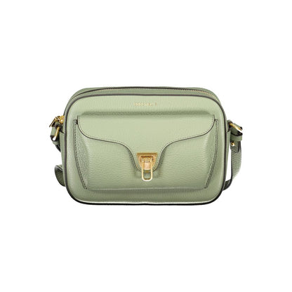 Coccinelle Green Leather Women Handbag with adjustable shoulder strap and gold accents, perfect for stylish organization.