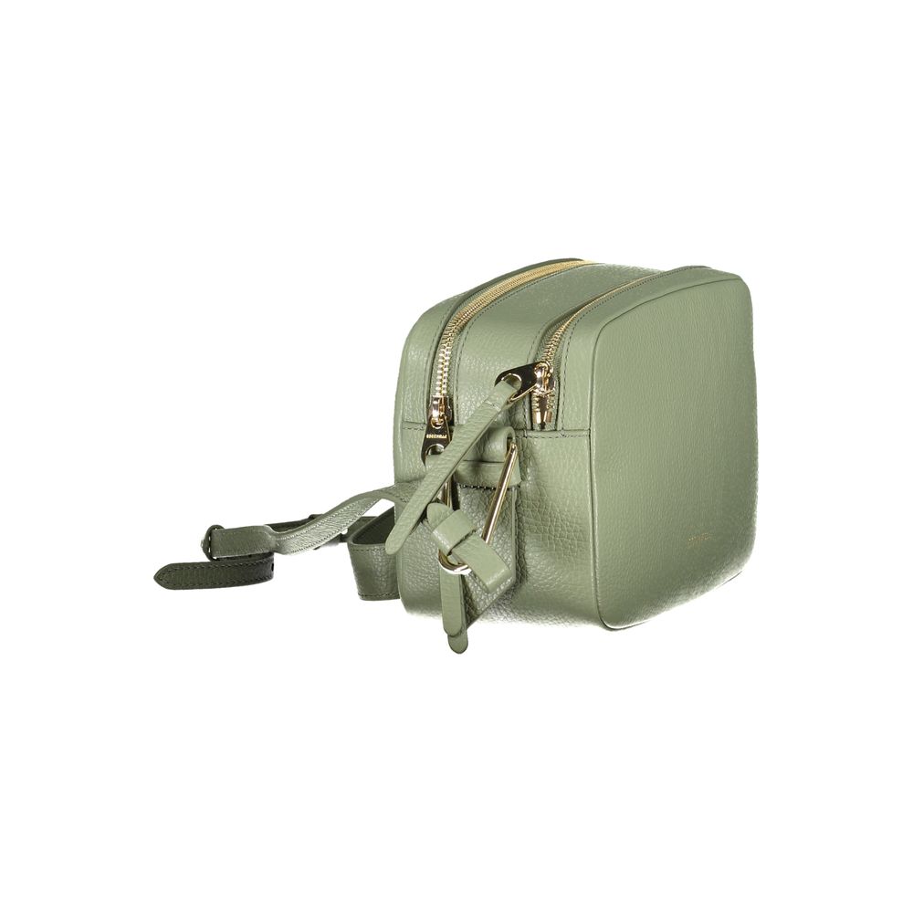 Coccinelle Green Leather Women Handbag with adjustable strap and dual compartments.
