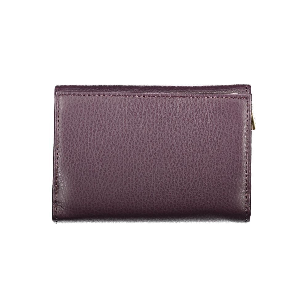 Coccinelle Purple Leather Women Wallet with multiple compartments and external coin pocket, showcasing premium Italian craftsmanship.