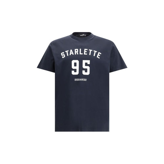 Dsquared² Black Cotton T-Shirt with Starlette 95 logo, featuring a ribbed crew neck and contrast printed design, perfect for casual wear.