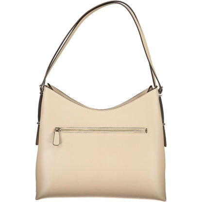 Guess Jeans Beige Polyethylene Women Handbag with dual shoulder handles and exterior pocket for elegant and practical style.