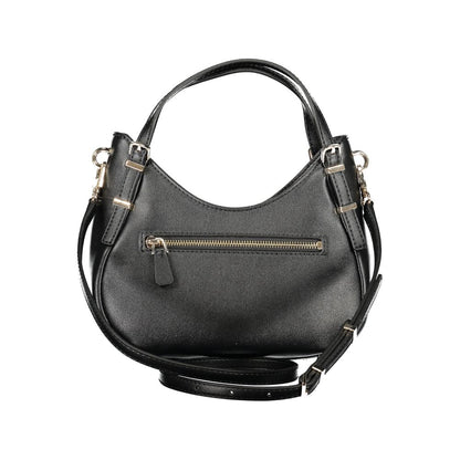 Guess Jeans Black Polyethylene Women Handbag with adjustable handles and detachable shoulder strap, featuring an external pocket for essentials.