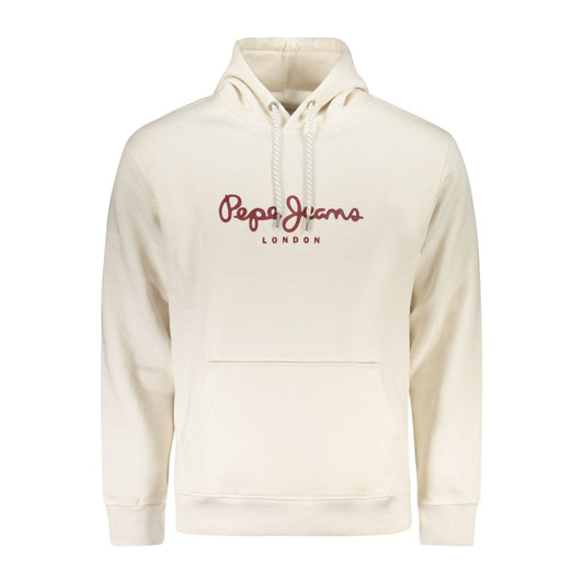 Pepe Jeans White Cotton Men Sweater with logo on front, featuring a sustainable cotton blend, casual luxury, and functional pocket design.