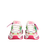 Dolce & Gabbana Multicolor Leather Airmaster Low Top Sneaker Shoes in vibrant pink, green, and white with branded details.