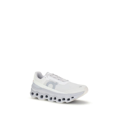 ON White Polyester Athletic Sneakers with lace-up closure and perforated sole featuring brand logo.