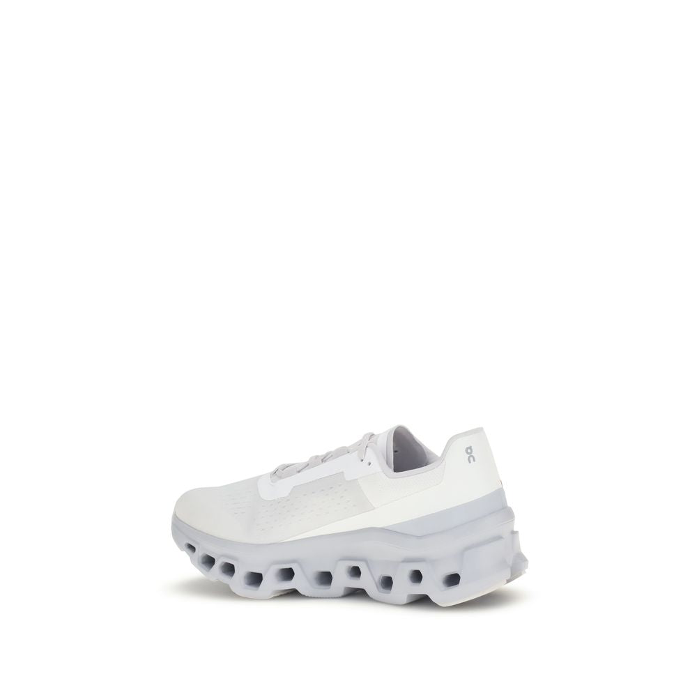 ON White Polyester Athletic Sneakers with reinforced sole, side branding, and lace-up closure for modern and cushioned comfort.