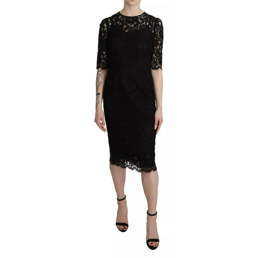 Dolce & Gabbana Black Floral Lace Sheath Knee Length Dress DR2616-40
