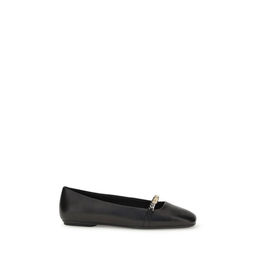 PINKO Black Calf Leather Bos Taurus Ballet Flats with decorative loop and metal detail, round toe design for AW25.