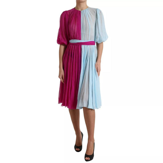 Dolce & Gabbana Light Blue Silk Two Tone Midi Dress DR28944/DR28945-40