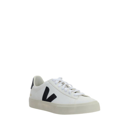 Veja White Calf Leather Bos Taurus Low Top Sneakers with round toe, V logo, contrast heel detail, and lace-up closure.