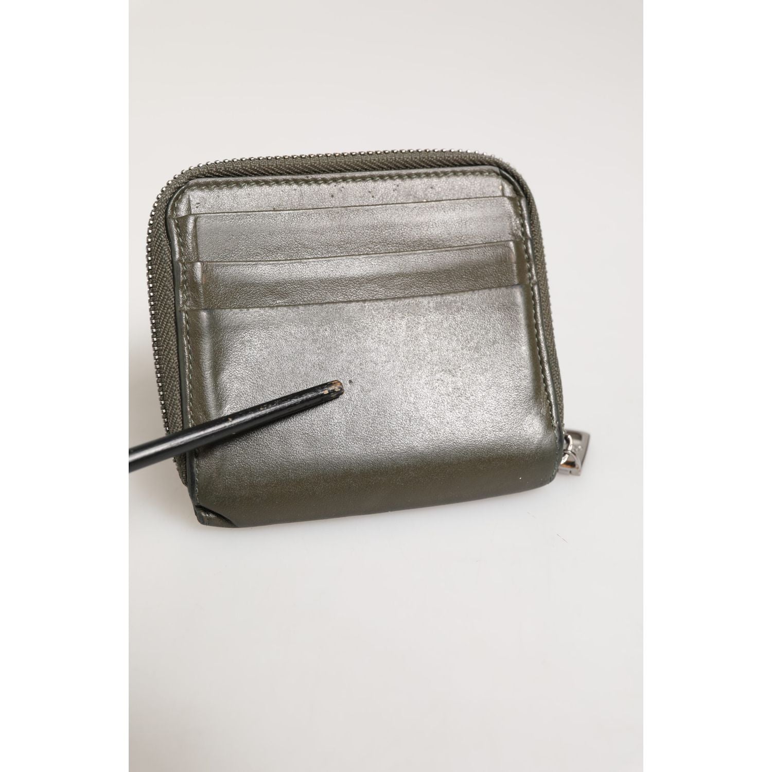 Dolce & Gabbana Military Green Leather Logo Plaque Card Holder Coin Purse Wallet