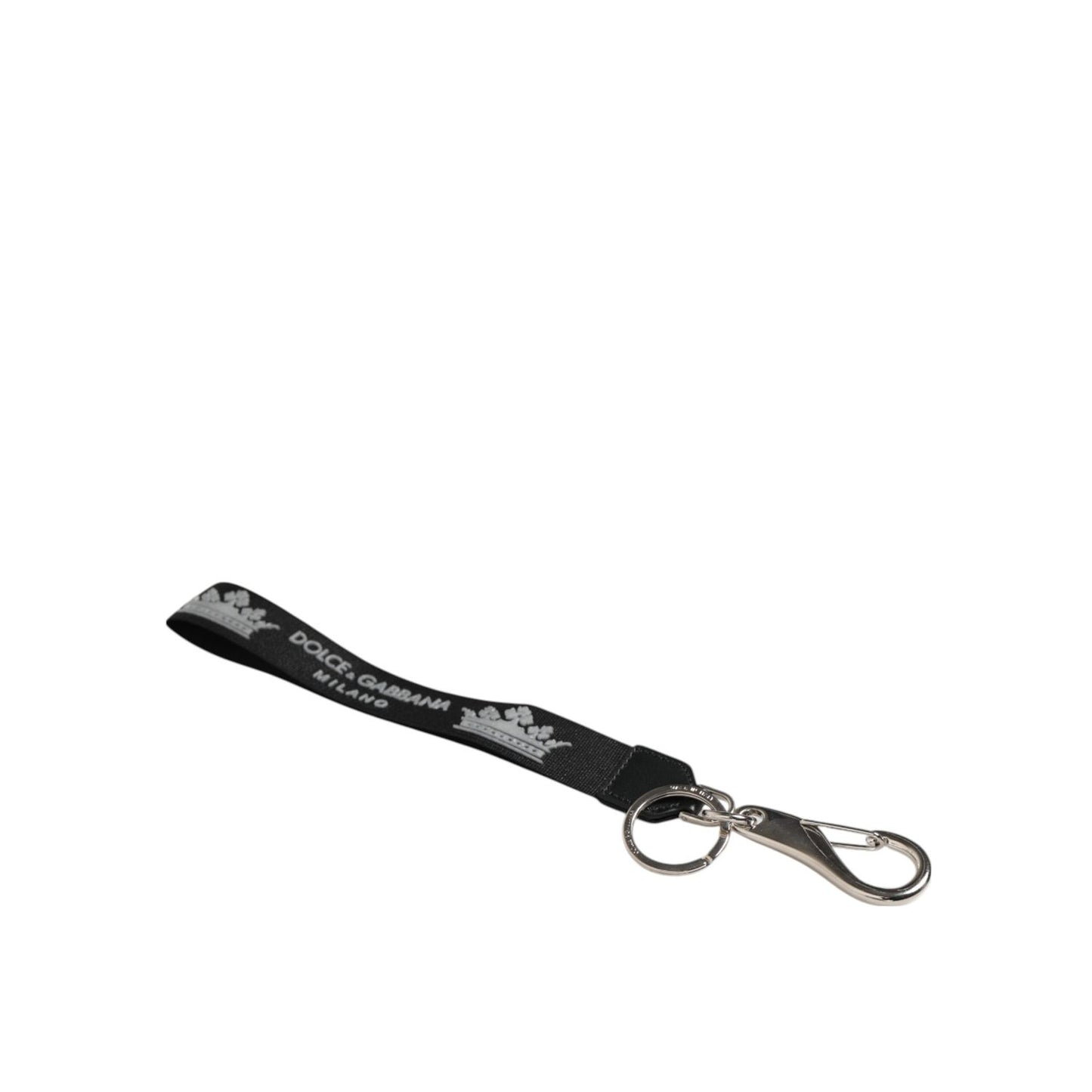 Dolce & Gabbana Black Silver Nylon DG Crown Men's Holder Keychain Keyring