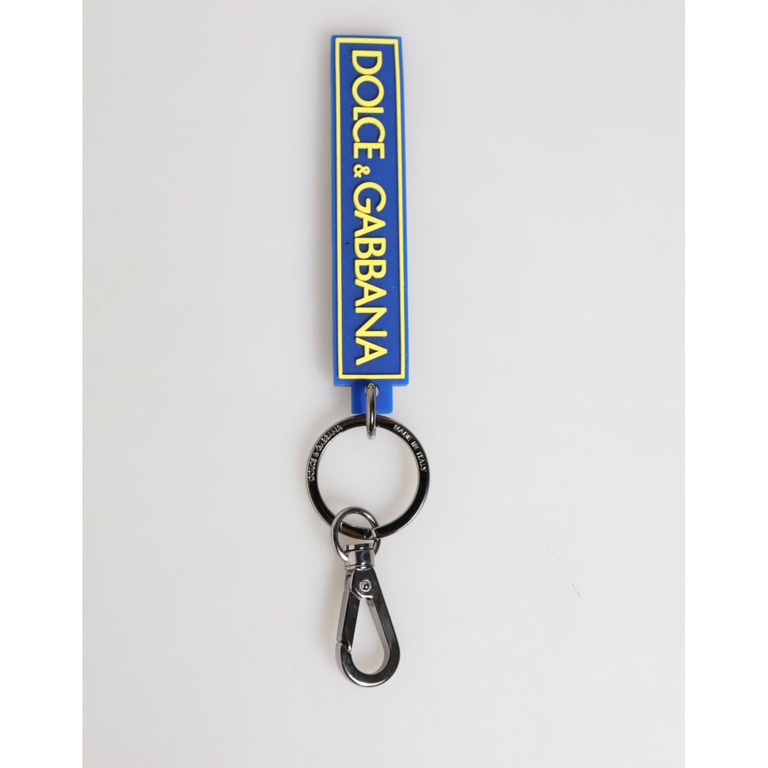 Dolce & Gabbana Blue Yellow DG Rubber Logo Silver Men's Keychain  Keyring