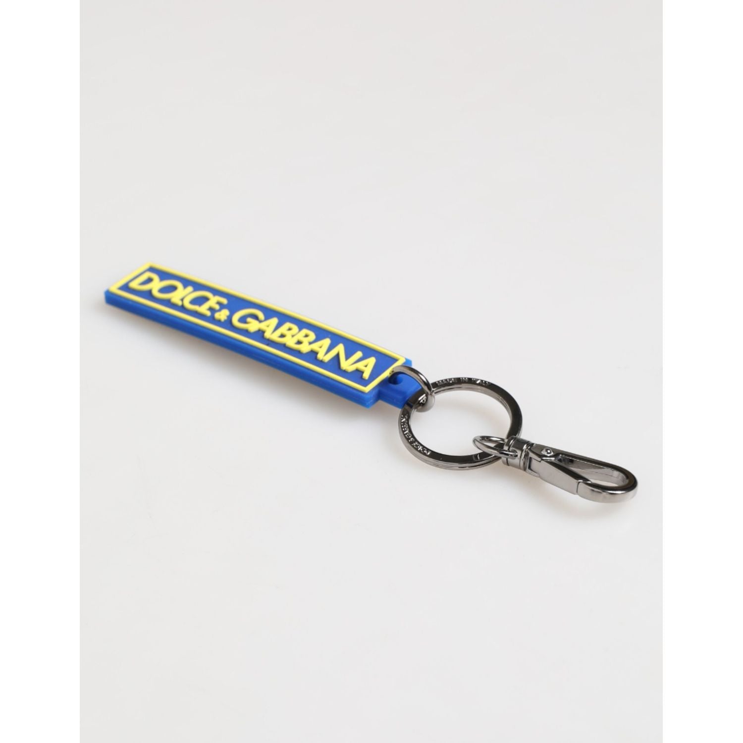 Dolce & Gabbana Blue Yellow DG Rubber Logo Silver Men's Keychain  Keyring