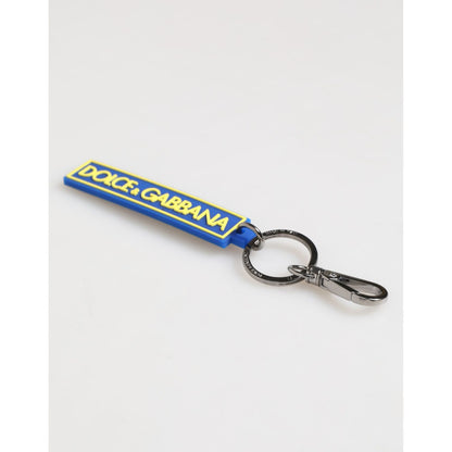Dolce & Gabbana Blue Yellow DG Rubber Logo Silver Men's Keychain  Keyring