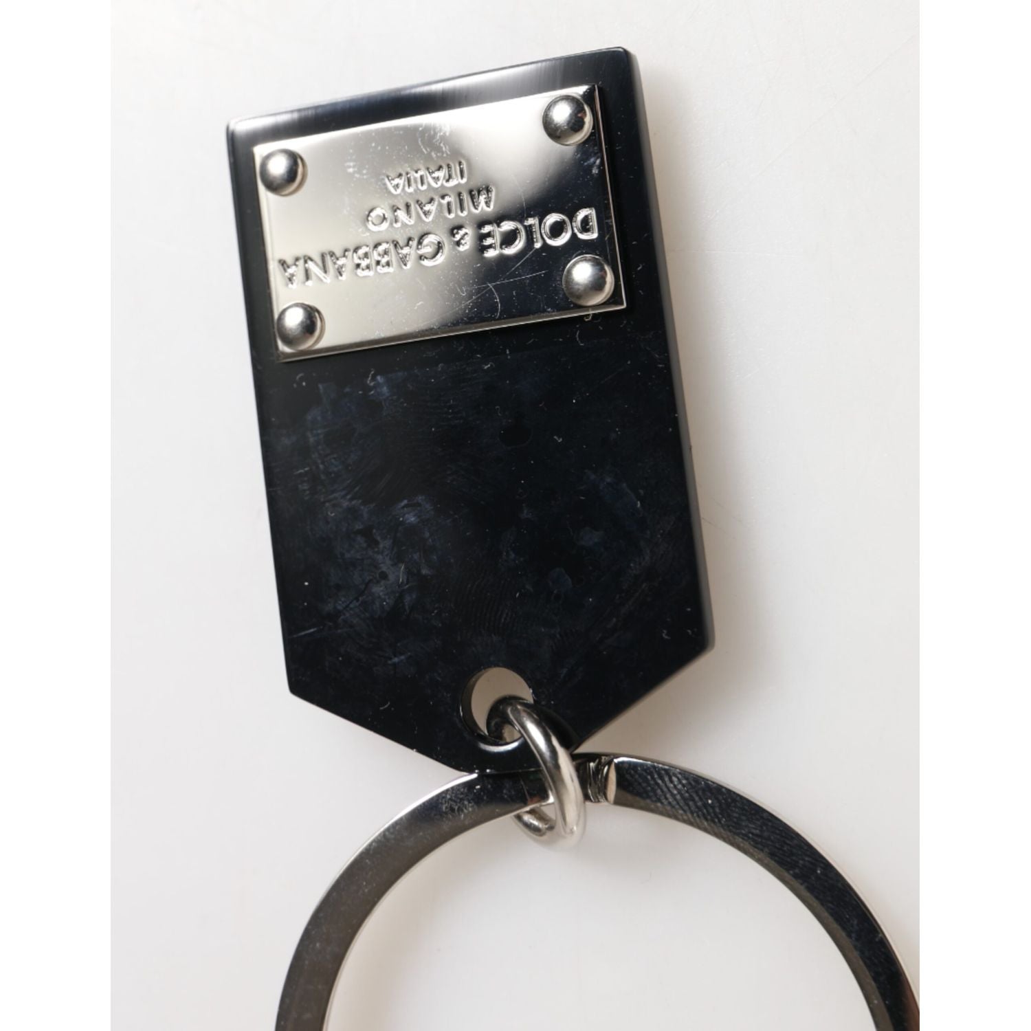 Dolce & Gabbana Black Sint Glass Plaque DG Logo Metal PlateKeychain Keyring