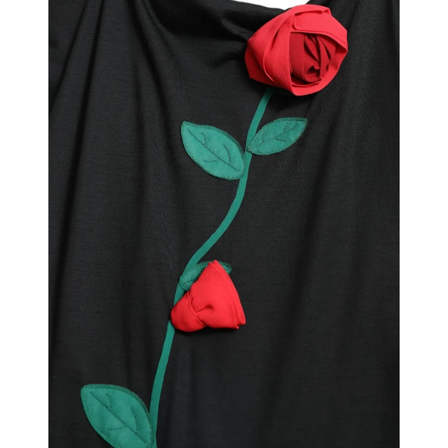 Dolce & Gabbana Black Wool Sleeveless Rose Applique Dress