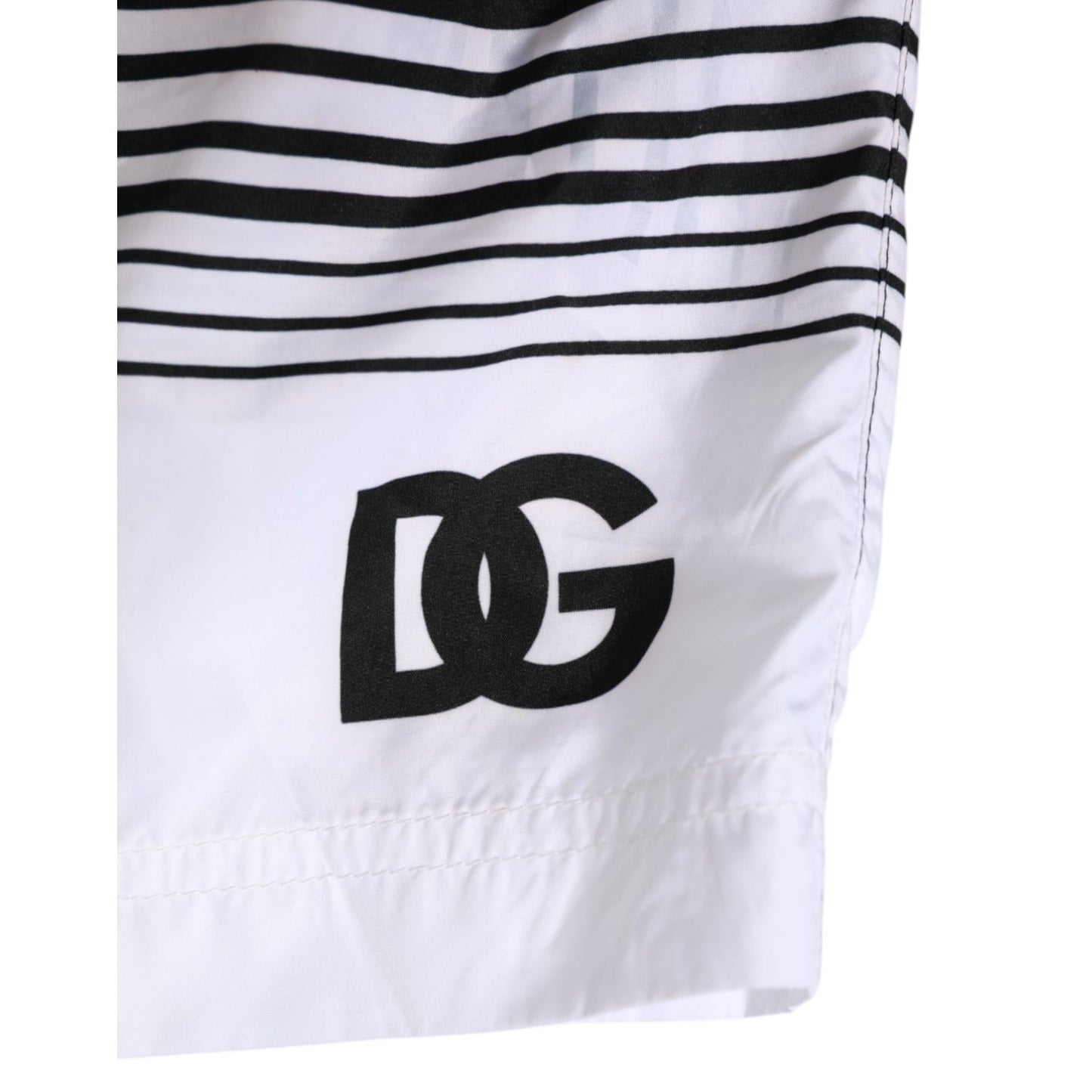 Dolce & Gabbana Black White Striped DG Logo Men Short  Swimwear