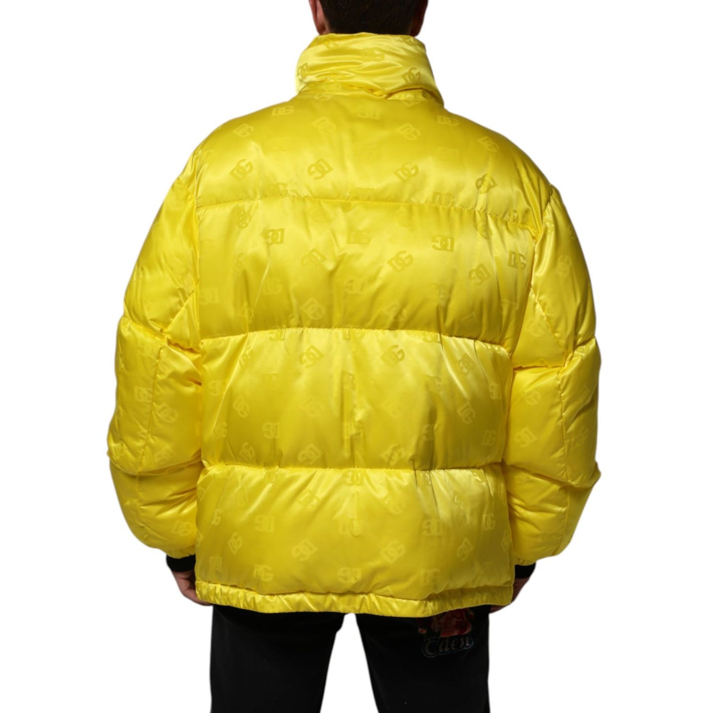 Dolce & Gabbana Yellow Nylon Logo Puffer Bomber Men Jacket