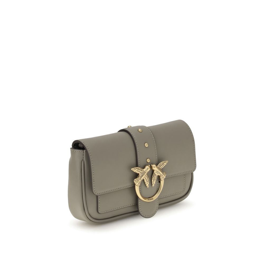 PINKO Gray Calf Leather Bos Taurus Shoulder Bag