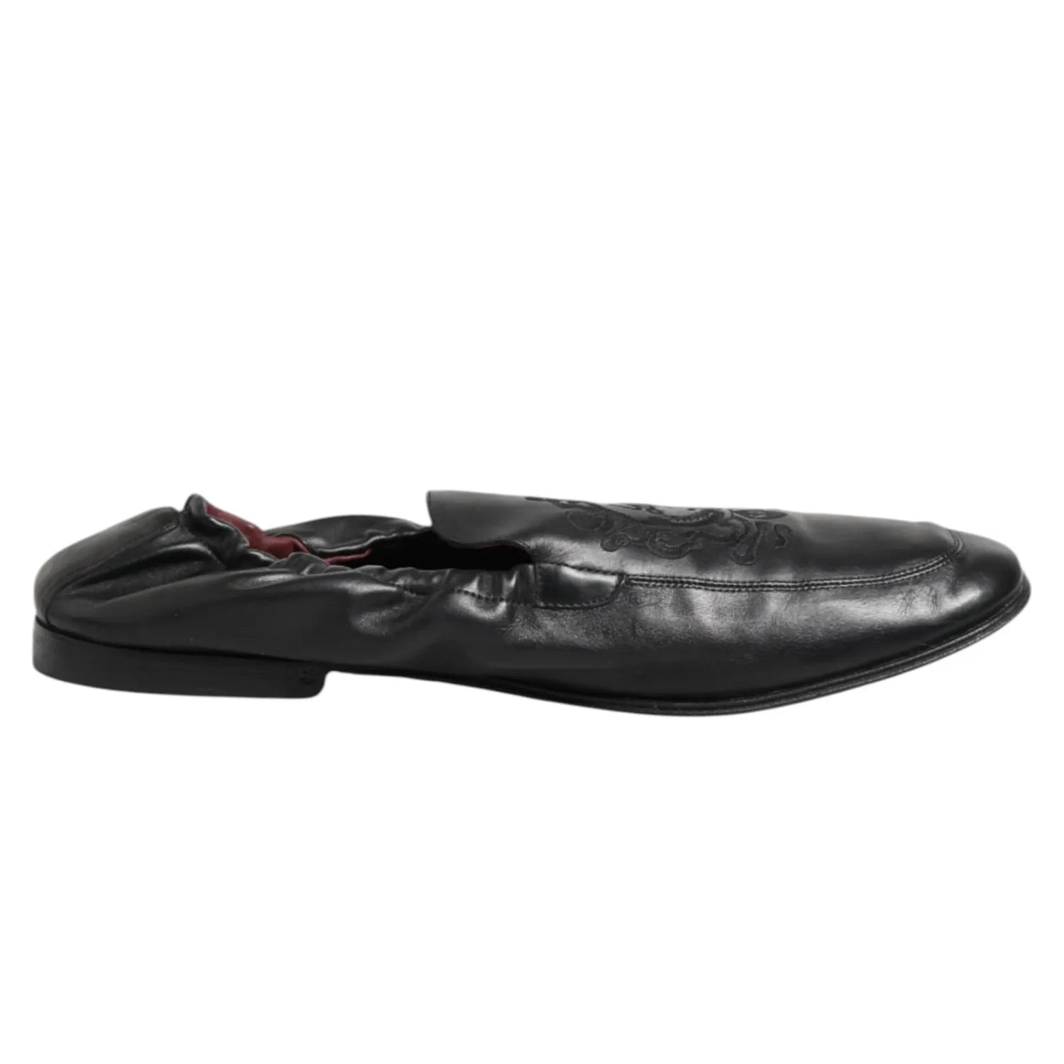 Dolce & Gabbana Black Leather Slip On Men Flat Loafers Shoes