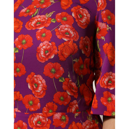 Dolce & Gabbana Purple Silk Floral Print Midi Sheath Dress