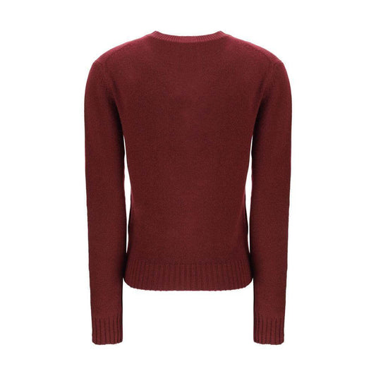 Allude Cashmere Sweater in red, featuring ribbed crew neck, cuffs, and hem, offering pure cashmere comfort and timeless elegance.