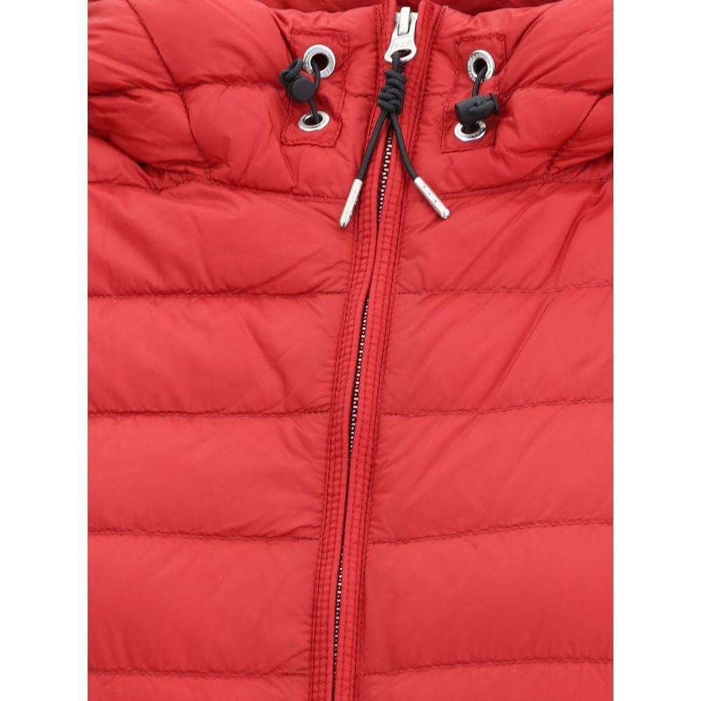 Close-up of adjustable hood and double-slider zipper on Parajumpers Meredith Down Jacket