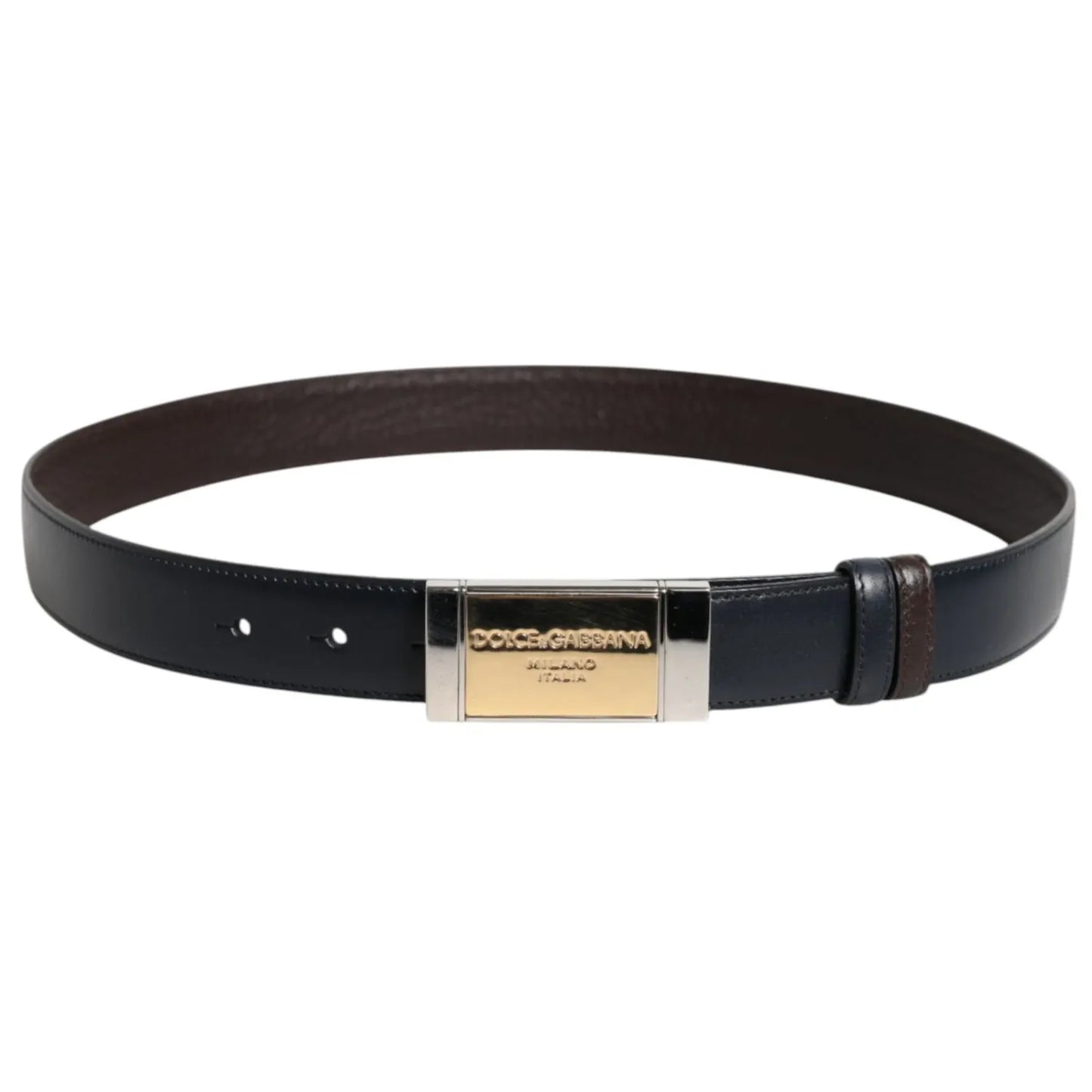 Dolce & Gabbana Blue Brown Leather Buckle Reversible Belt