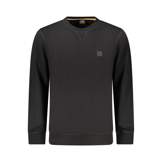 Hugo Boss Black Cotton Men Sweater with intricate embroidery and logo, crafted from fine cotton for comfort and luxury appeal.