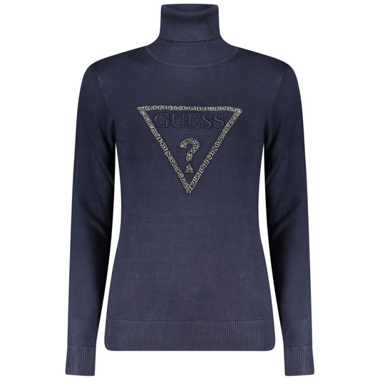 Guess Jeans Blue Viscose Women Sweater with rhinestone logo and embroidery.