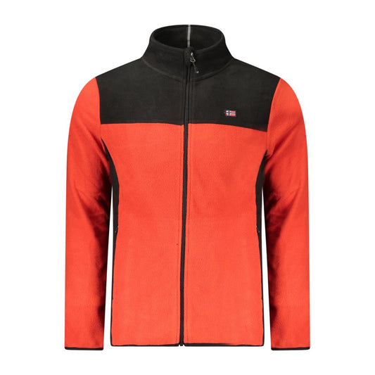 Norway 1963 Red Polyester Men Sweater with zip pockets and contrasting black details, perfect blend of style and comfort.