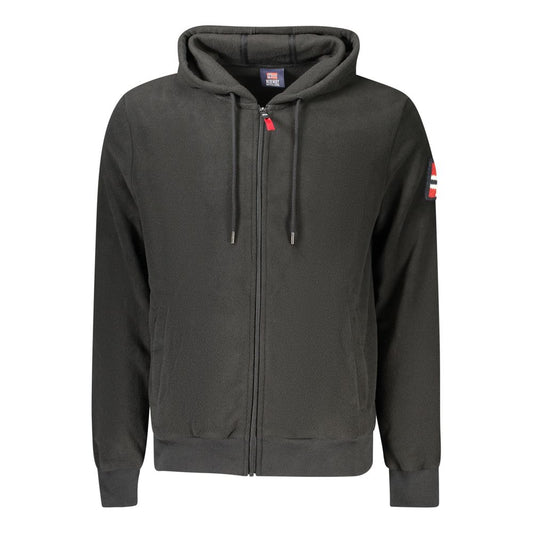 Norway 1963 Black Polyester Men Sweatshirt with hood, zip closure, external pockets, and subtle embroidery.