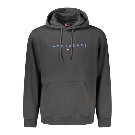 Tommy Hilfiger Black Cotton Men Hoodie with embroidered logo and central pocket.