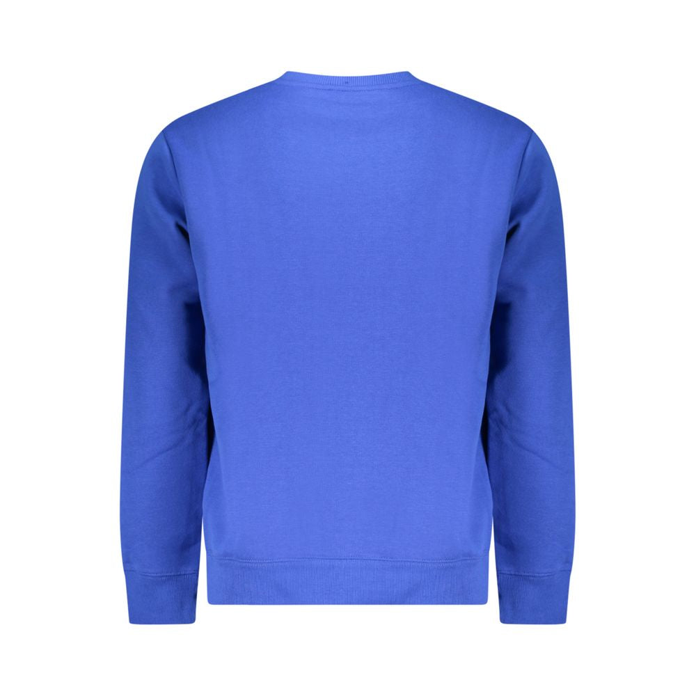 Back view of Norway 1963 Blue Cotton Mens Sweater, showcasing long sleeves with a crew neck design, made from soft cotton.