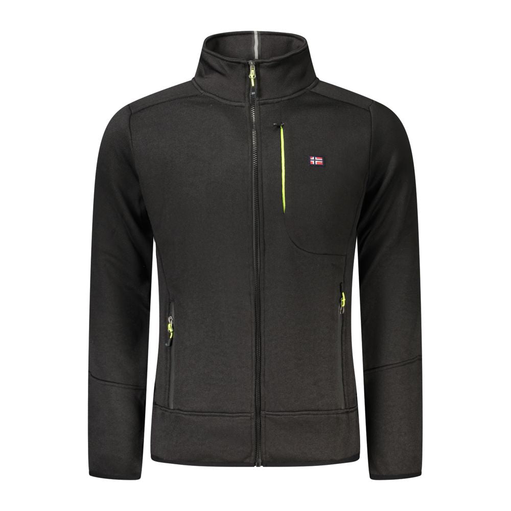 Norway 1963 Black Polyester Men Sweater with zippered pockets and logo applique. Urban sophisticated design with contrast details.