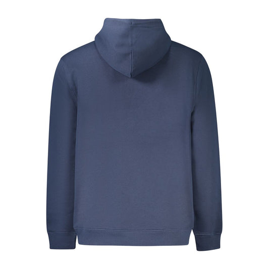 Tommy Hilfiger Blue Cotton Men Sweater, sustainable hooded back view with logo embroidery.
