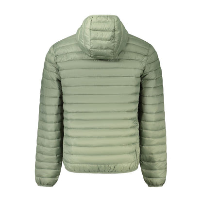 Back view of North Sails Green Polyester Men's Jacket, featuring hood and padded design.