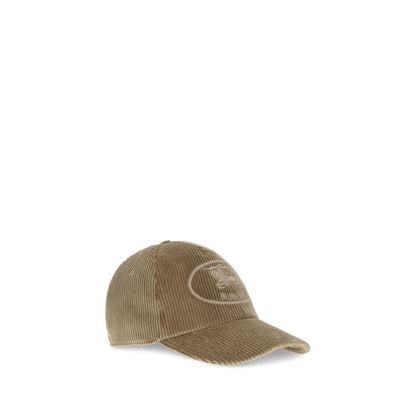 Burberry Beige Cotton Cap (Baseball Hat) in corduroy with shield buckle, embroidered logo, and adjustable fit, celebrating brand heritage.