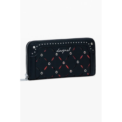 Desigual Black Polyethylene Women Wallet with studs and contrasting details, showcasing modern chic design and functionality.
