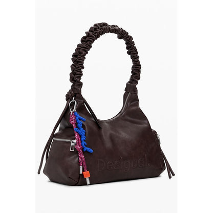Alt Tag: Desigual Brown Polyethylene Women Handbag with iconic relief print and zip-secured compartments.
