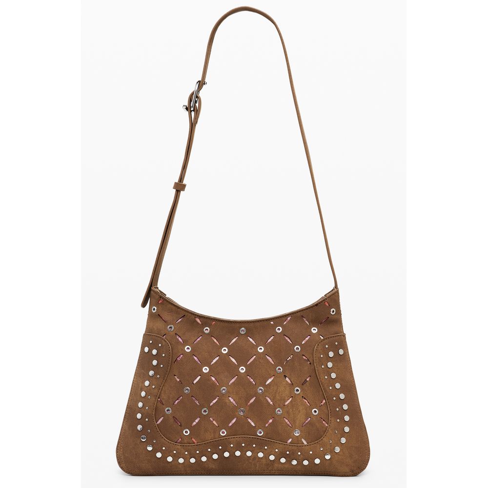 Desigual Brown Polyethylene Women Handbag with studs and adjustable strap.