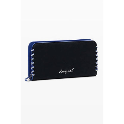Desigual Black Polyethylene Women Wallet with zip closure and compartments, featuring the iconic brand logo and stylish design.