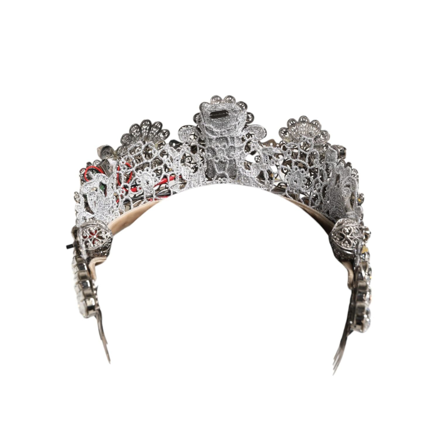 Dolce & Gabbana LED Crystal Embellished Silver Floral Filigree Crown Tiara